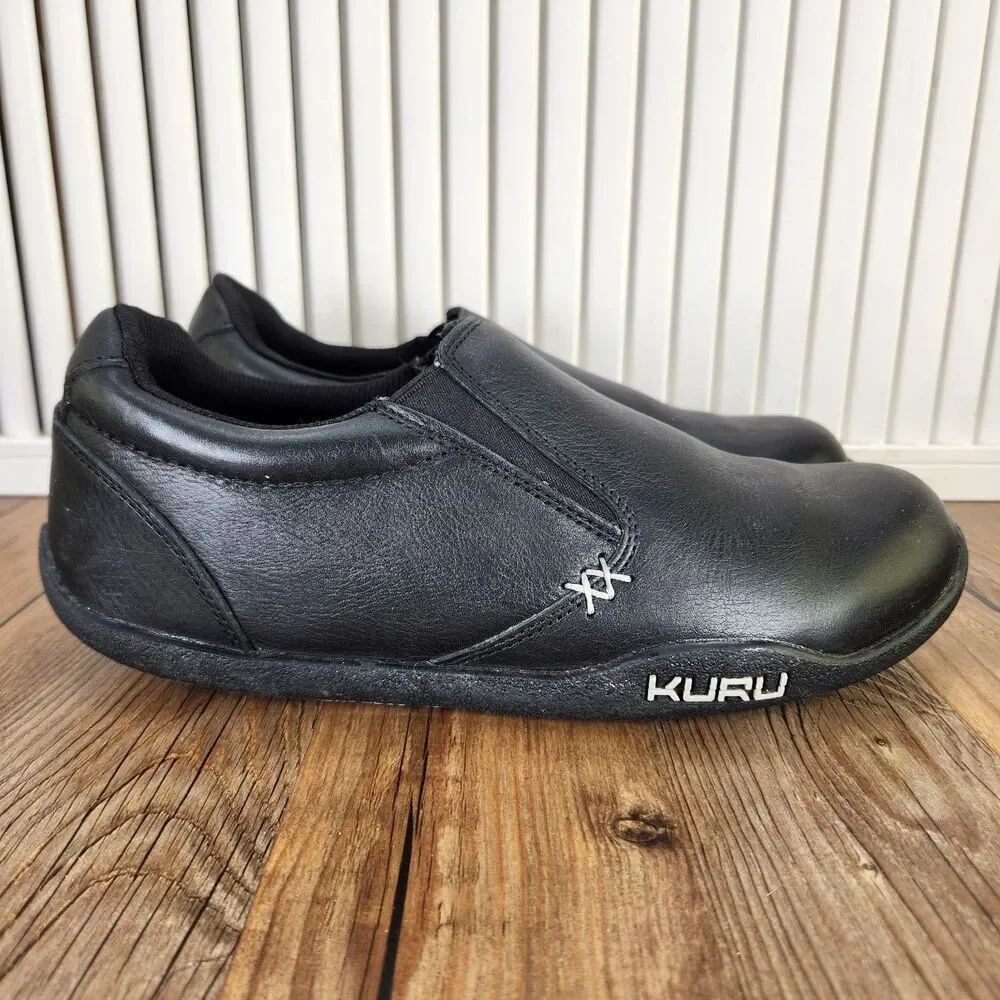 Kuru Kivi Womens Sz 9.5 Wide Black Leather Slip-On Casual Comfort Loafers Shoes